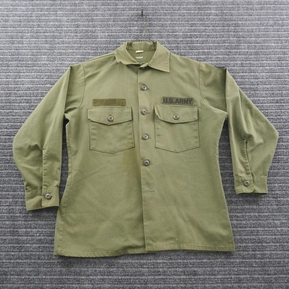 Vintage 70s US Army Utility Shirt Mens 14.5x31 Green OG-507 Military
